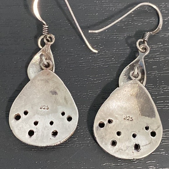 Vintage Sterling Silver Mother of Pearl Dangle Earrings - Picture 4 of 6